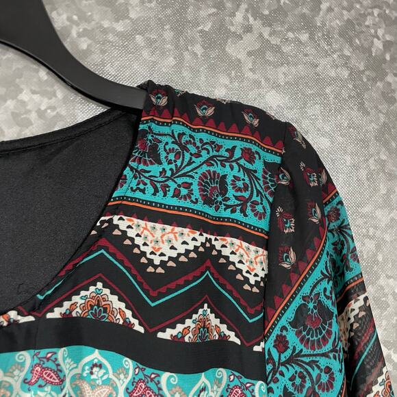 Espresso Women's Plus Size Blue Patterned Boho Peasant Dress - Size 3X - Midi - Picture 2 of 6